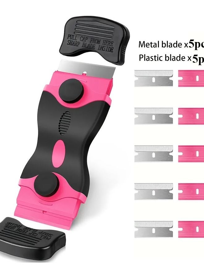 Pink Black B 2 In 1 Scraper Tool With 5 Plastic And 5 Metal Blades For Glass Labels Glue Paint - Image 1