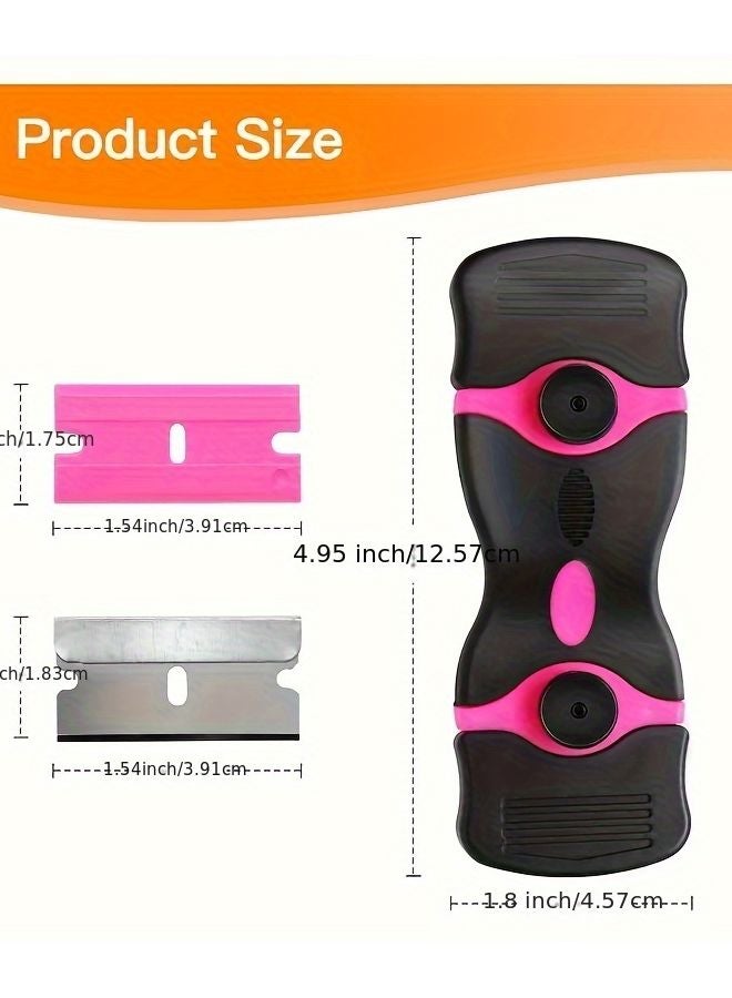 Pink Black B 2 In 1 Scraper Tool With 5 Plastic And 5 Metal Blades For Glass Labels Glue Paint - Image 5