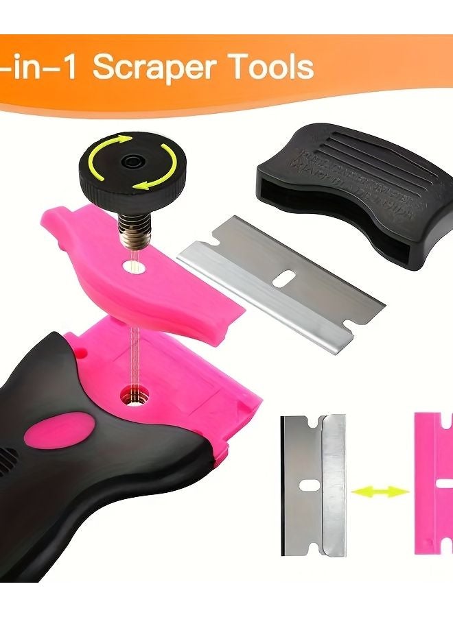 Pink Black B 2 In 1 Scraper Tool With 5 Plastic And 5 Metal Blades For Glass Labels Glue Paint - Image 2