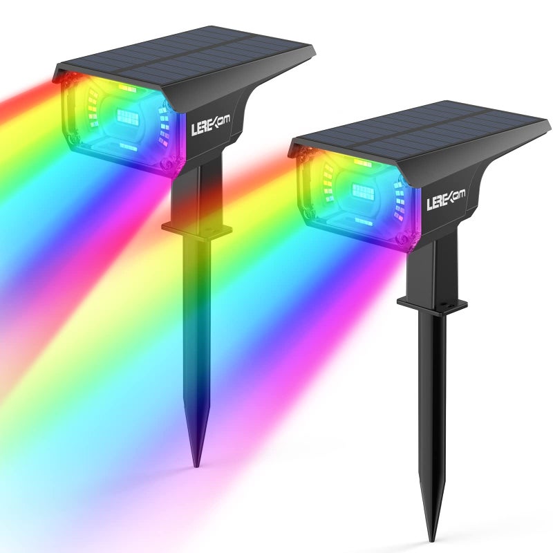 LEREKAM أضواء ليركام الشمسية الخارجية، 40 مصباح LED بتغيير الألوان RGB، أضواء مسار ملونة تعمل بالطاقة الشمسية وUSB، 14 لونًا بتدوير تلقائي للحديقة، 2 عبوة - Image 1