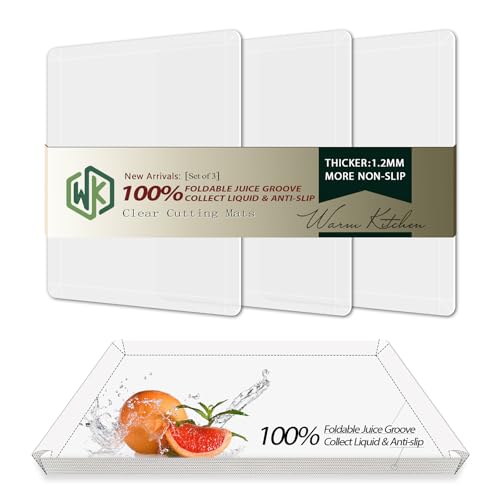 WK Flexible Plastic Cutting Boards Mats with Lip, Foldable Cutting Board for Kitchen Set of 3, Clear Cutting Boards, Nonslip Cutting Mats Sheets, BPA Free, Dishwasher Safe - Image 1