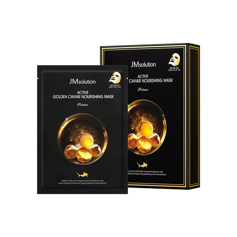 JMsolution Active Golden Caviar Nourishing Mask - Korean Skincare Facial Mask-Cavior extracted - collagen essense- 10 sheets for all skin type - Image 1