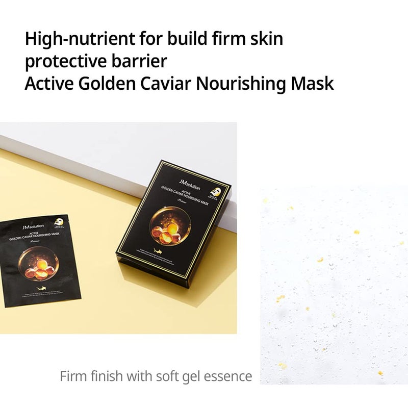 JMsolution Active Golden Caviar Nourishing Mask - Korean Skincare Facial Mask-Cavior extracted - collagen essense- 10 sheets for all skin type - Image 5