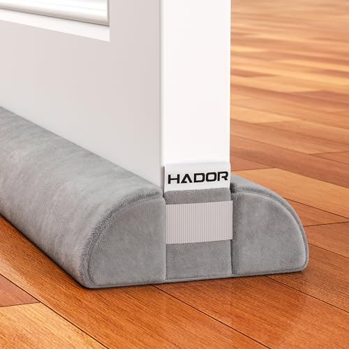 HADOR Door Draft Stopper for Bottom of Door 32 Inch Under Draft Air Noise Light Blocker 26 32 Double Side Triangle Soundproof Sweep Filler Seal Gap up to 17 for Patio Sliding Door Guard Grey - Image 1