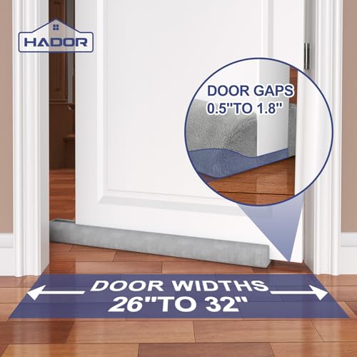 HADOR Door Draft Stopper for Bottom of Door 32 Inch Under Draft Air Noise Light Blocker 26 32 Double Side Triangle Soundproof Sweep Filler Seal Gap up to 17 for Patio Sliding Door Guard Grey - Image 3