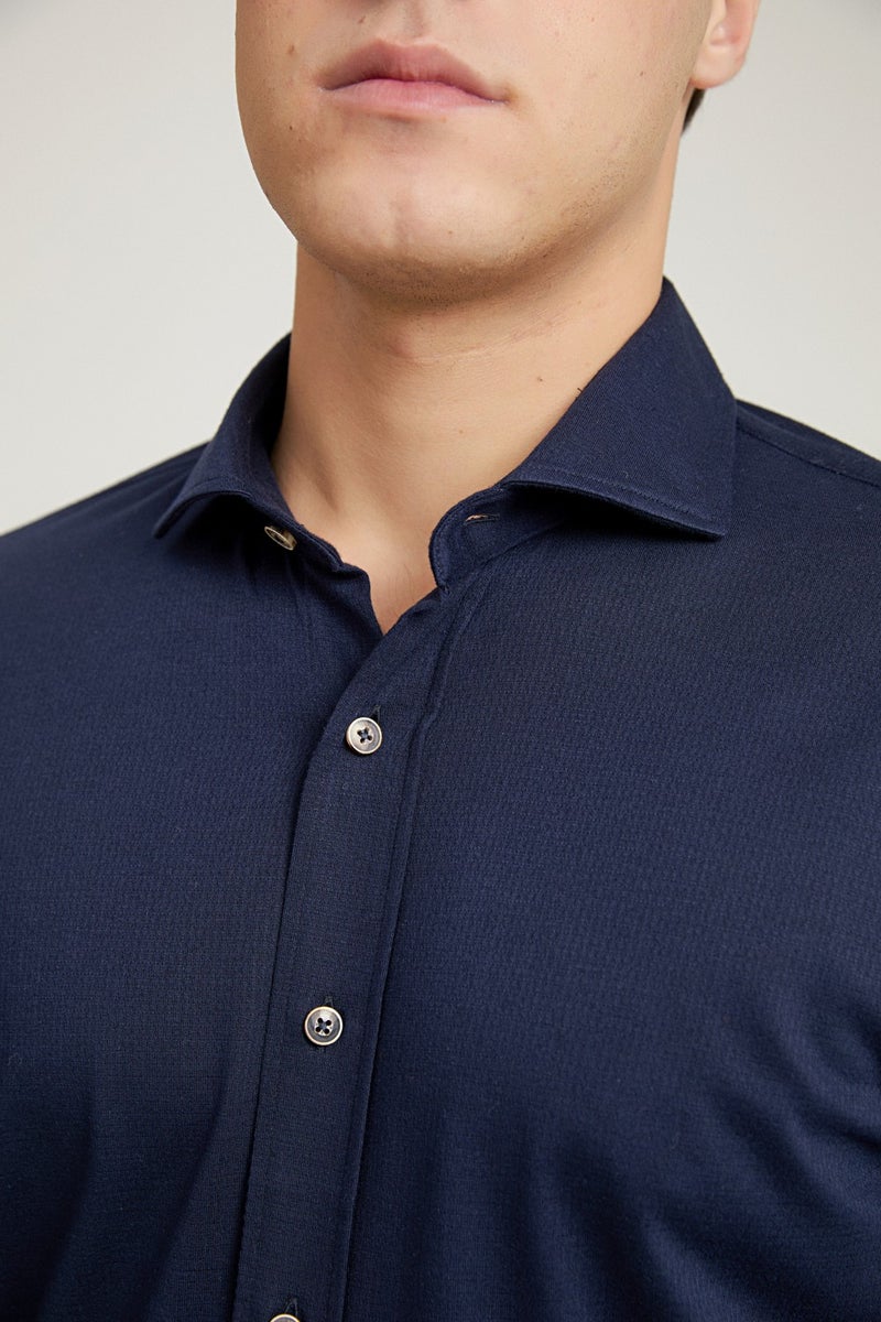 D'S DAMAT D'S Groom Slim Fit Navy Blue Knitted Shirt 7HC02X201327M - Image 3