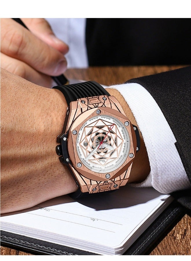 Chenxi Men's Rose Gold & Black Luxury Watch - Geometric Dial with Rubber Strap | Stylish Sporty Formal Timepiece - Image 4