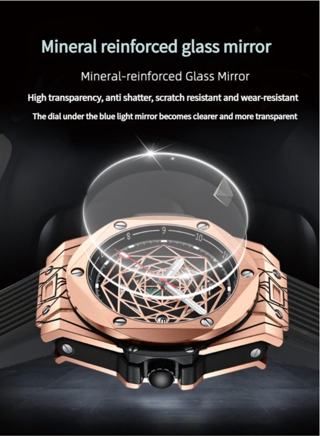 Chenxi Men's Rose Gold & Black Luxury Watch - Geometric Dial with Rubber Strap | Stylish Sporty Formal Timepiece - Image 5