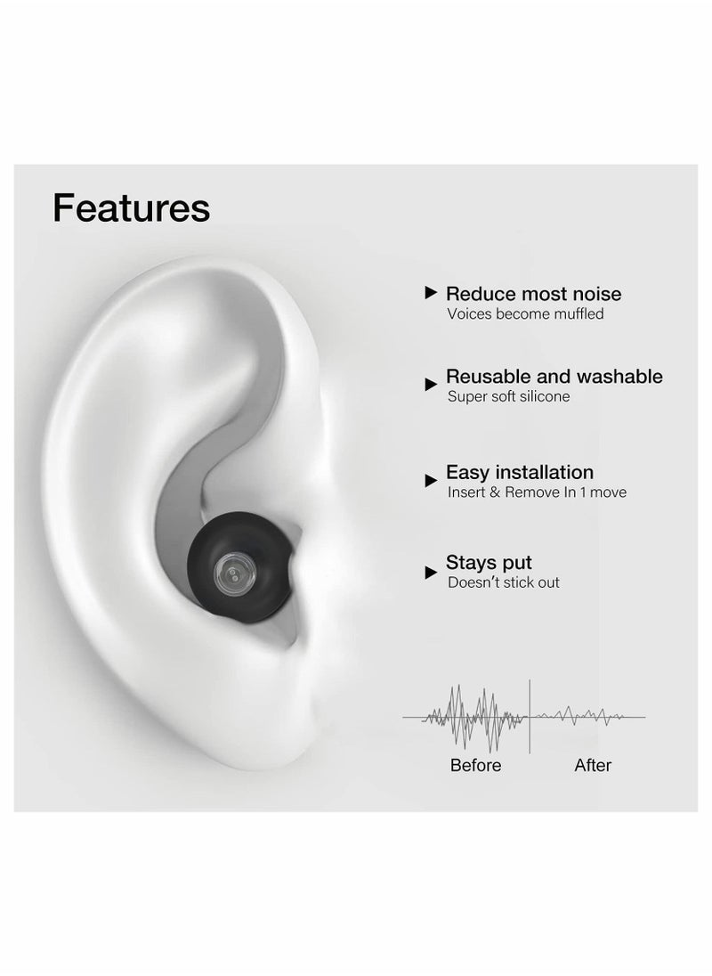 Y&D Reusable Silicone Ear Plugs, 3 Pairs Waterproof Noise Cancelling Perfect for Sleep, Work, Study, Swimming, Concerts Reduction, Comfortable Hearing Protection, Black  - Image 2
