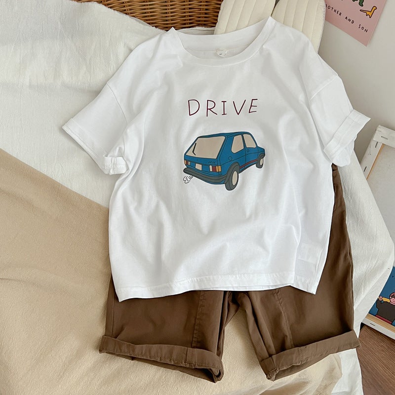 Pure Cotton Kidsren's Cute Baby Cartoon Car Short-Sleeved T-Shirt Summer 2025 New Style Tops for Small and Medium-Sized Kidsren for Boys and Girls - Image 5