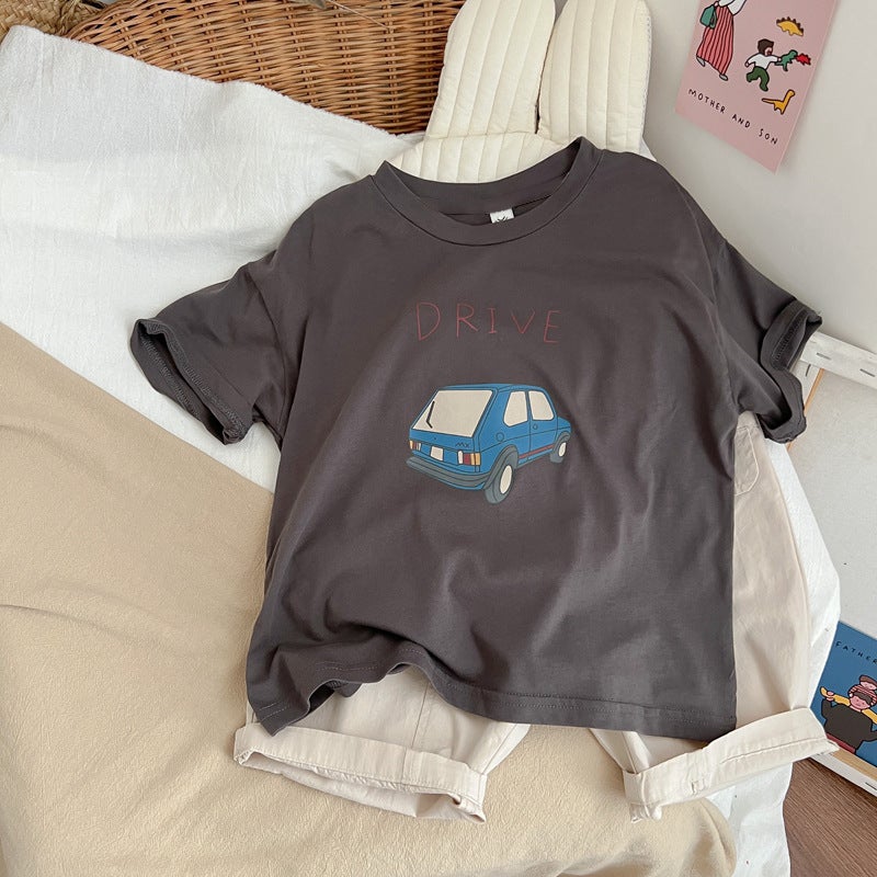 Pure Cotton Kidsren's Cute Baby Cartoon Car Short-Sleeved T-Shirt Summer 2025 New Style Tops for Small and Medium-Sized Kidsren for Boys and Girls - Image 4