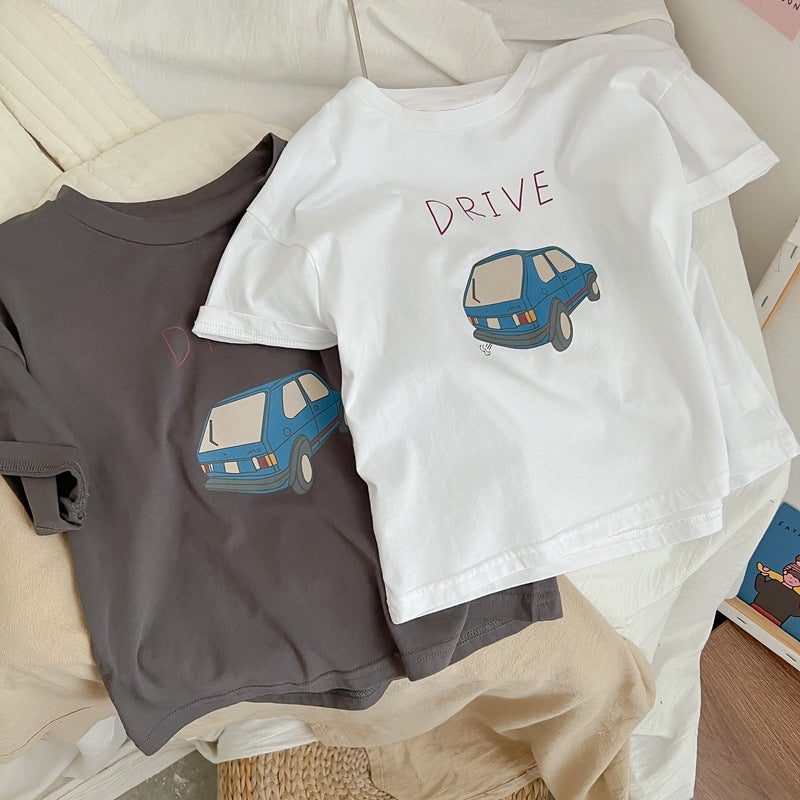 Pure Cotton Kidsren's Cute Baby Cartoon Car Short-Sleeved T-Shirt Summer 2025 New Style Tops for Small and Medium-Sized Kidsren for Boys and Girls - Image 2