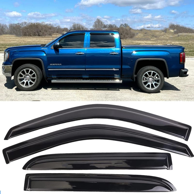 TONOYTIM Window Visors Rain Guards Side Wind Deflectors Vent Guard Shade for Chevrolet Silverado & GMC Sierra 1500 2500HD 3500HD Crew Cab Sun 2014-2018 94536 4-Pieces Set - Image 3