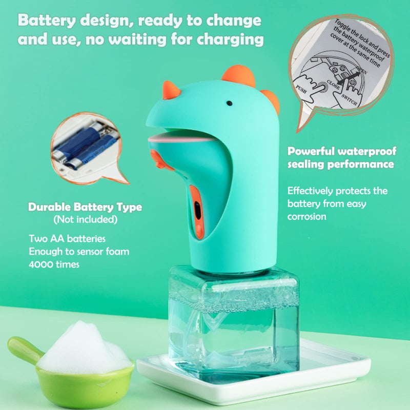 Seawah Automatic Soap Dispenser for Kids,IPX6 Waterproof Cute Dinosaur Foam Smart Hand Foaming Touchless Soap Dispenser for Bathroom Countertop, 8.7oz/250ML - Image 5