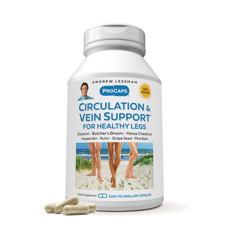 ANDREW LESSMAN Circulation Vein Support for Healthy Legs 60 Capsules High Bioactivity Diosmin Butchers Broom Visibly Reduces Swelling and Discomfort in Feet Ankles Calves Legs