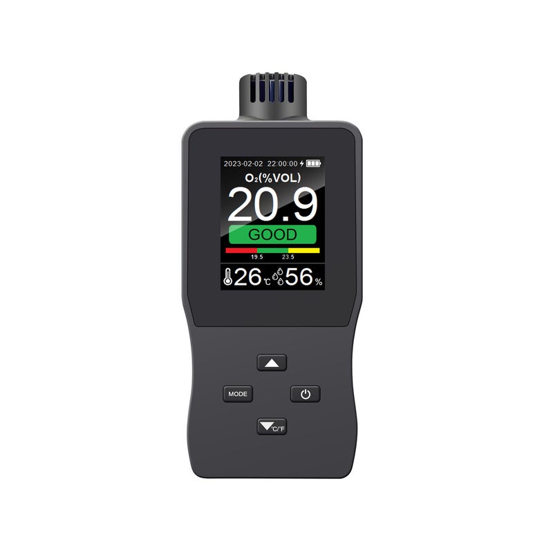 Portable oxygen content monitor, O2 humidity and temperature detector, with sound and light alarm, real-time monitoring, automatic storage of historical data, indoor and outdoor professional detector, suitable for tunnels, underground pipelines, and - Image 1