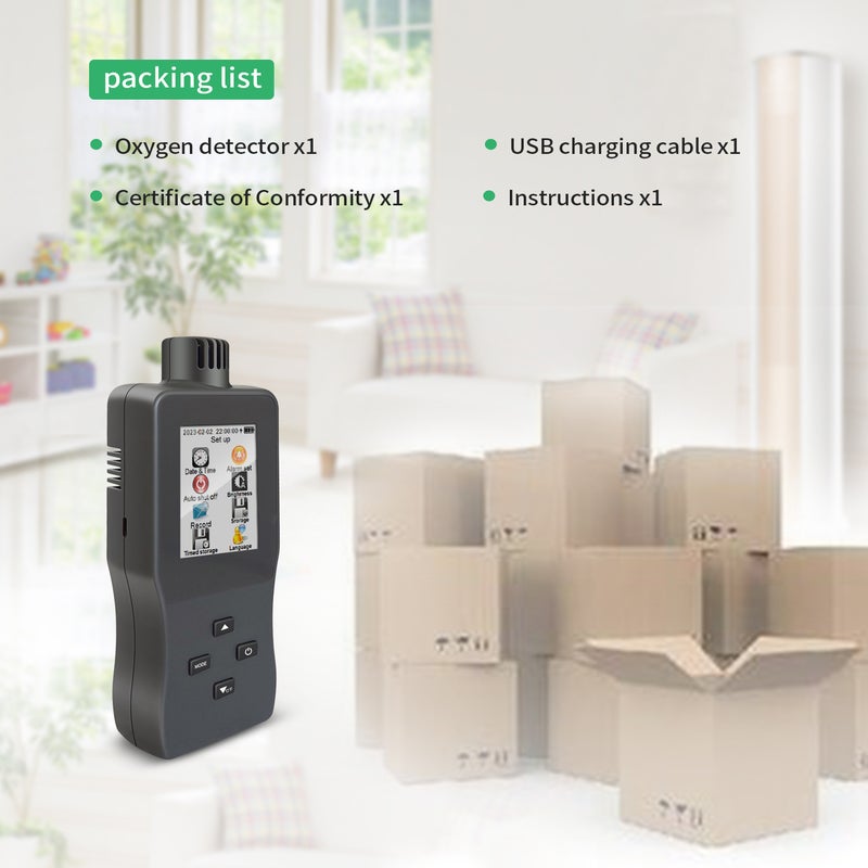 Portable oxygen content monitor, O2 humidity and temperature detector, with sound and light alarm, real-time monitoring, automatic storage of historical data, indoor and outdoor professional detector, suitable for tunnels, underground pipelines, and - Image 3