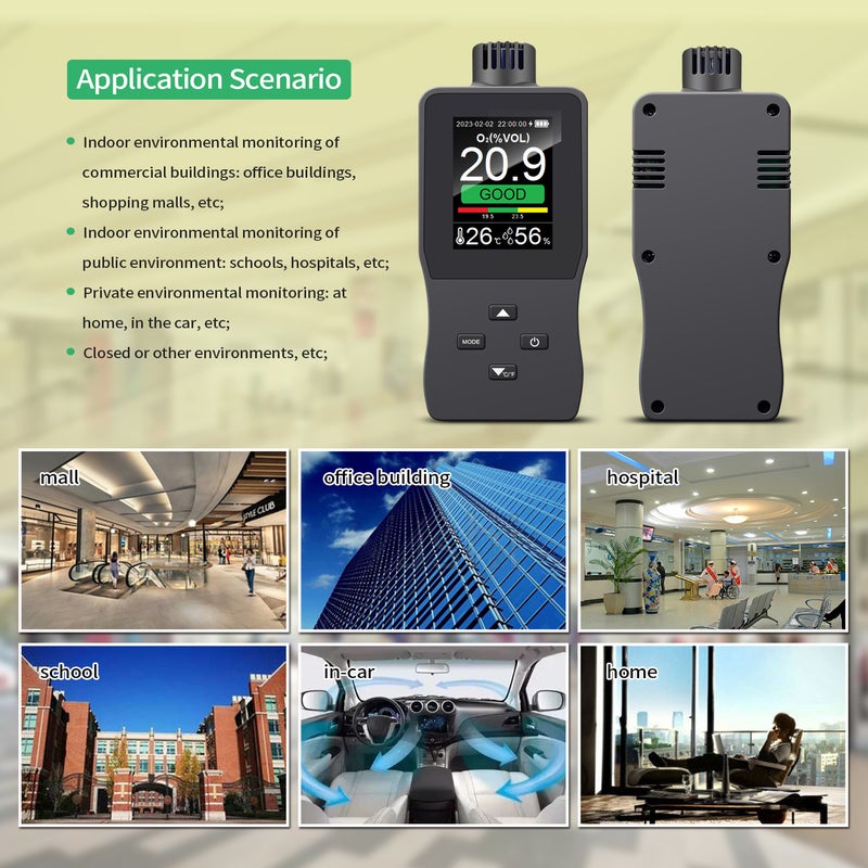 Portable oxygen content monitor, O2 humidity and temperature detector, with sound and light alarm, real-time monitoring, automatic storage of historical data, indoor and outdoor professional detector, suitable for tunnels, underground pipelines, and - Image 5
