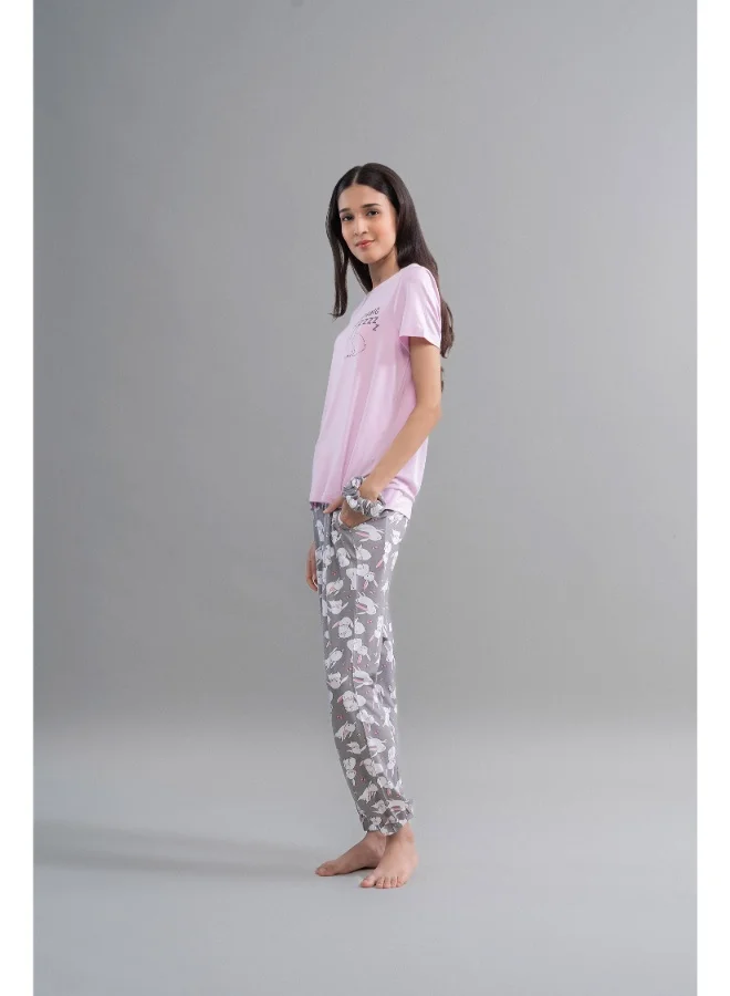 NeceSera Cuddly Bunnies Grey Cuffed Bottom Pajama Set