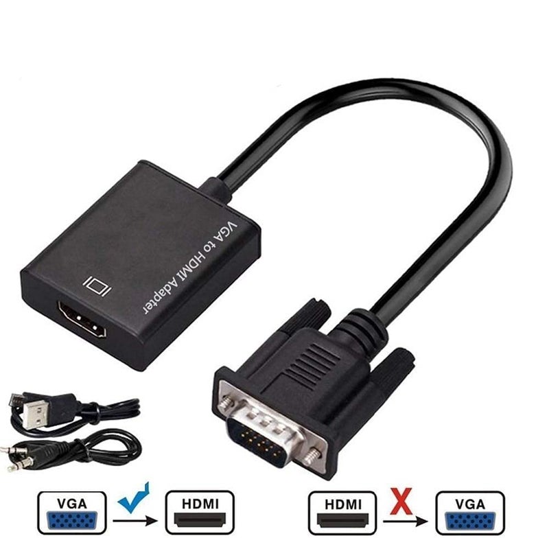 GR Deals محول VGA إلى HDMI مع دعم الصوت 1080P HDTV وكابل USB لمصدر الطاقة مدعوم للتلفاز، الكمبيوتر، البروجيكتور، اللابتوب، DVD، AV. أسود. - Image 2