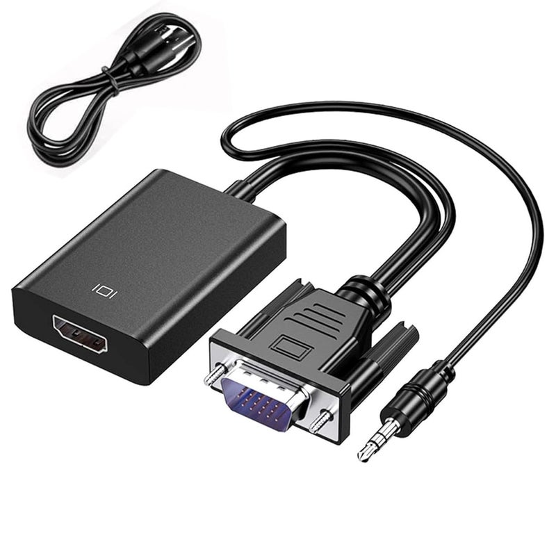 GR Deals محول VGA إلى HDMI مع دعم الصوت 1080P HDTV وكابل USB لمصدر الطاقة مدعوم للتلفاز، الكمبيوتر، البروجيكتور، اللابتوب، DVD، AV. أسود. - Image 1