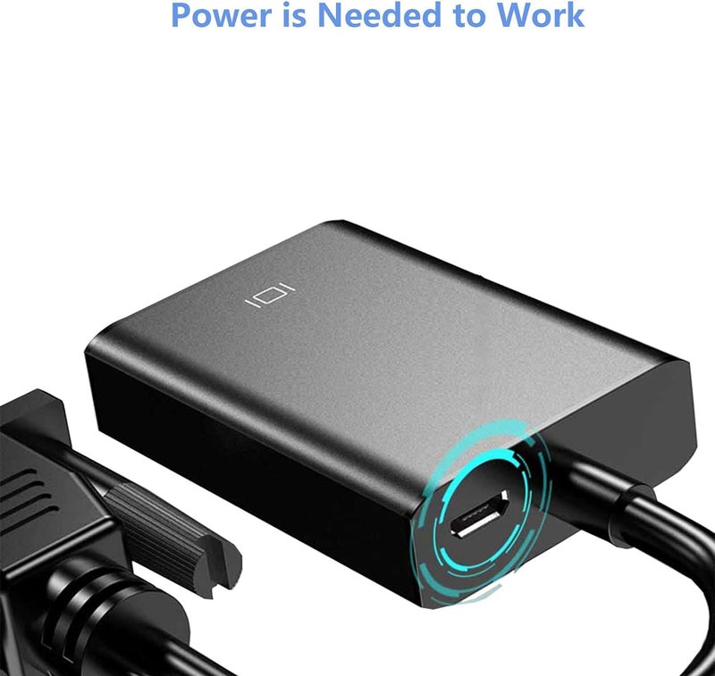 GR Deals محول VGA إلى HDMI مع دعم الصوت 1080P HDTV وكابل USB لمصدر الطاقة مدعوم للتلفاز، الكمبيوتر، البروجيكتور، اللابتوب، DVD، AV. أسود. - Image 4