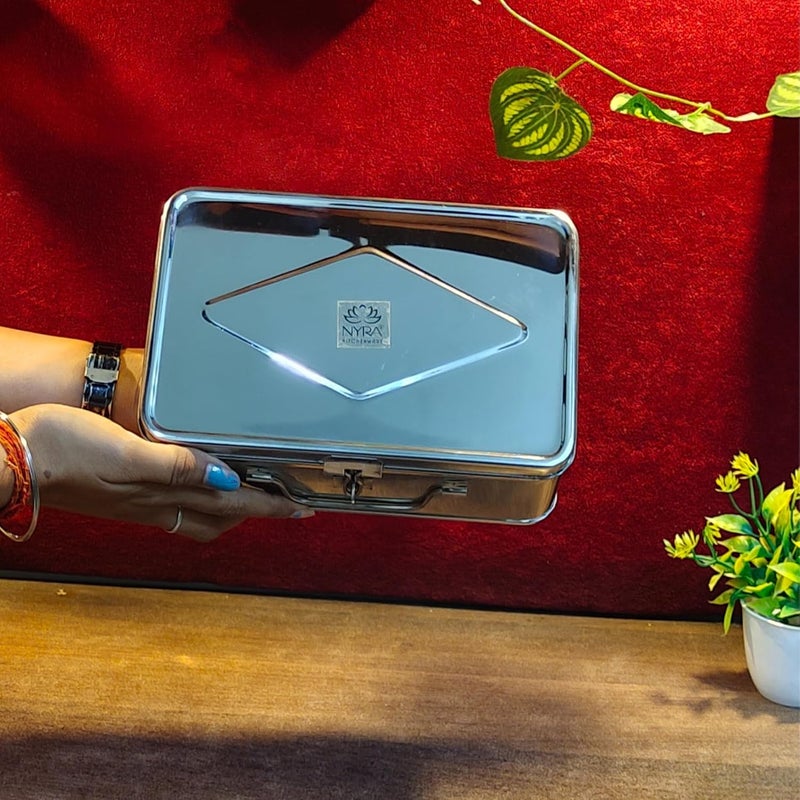 Nyra Stainless Steel Cash BoxManual LockerPiggy BankJewelry Box Cash box for Home and Shop counter and Glossy finishMultipurpose storage security Box Cash box XLarge - Image 5