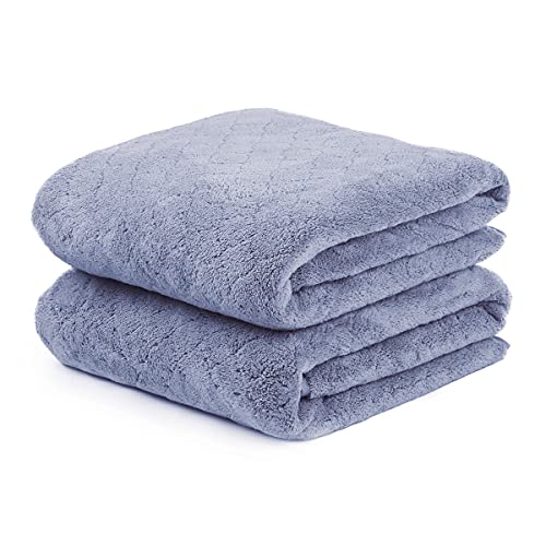 JML Microfiber Bath Towels Oversized Ultra Soft Super Absorbent and Fast Drying No Fading Large Bathroom Towel Set for Sport Travel Fitness SPA and Yoga Coral Fleece  Blue 30 in x 60 in