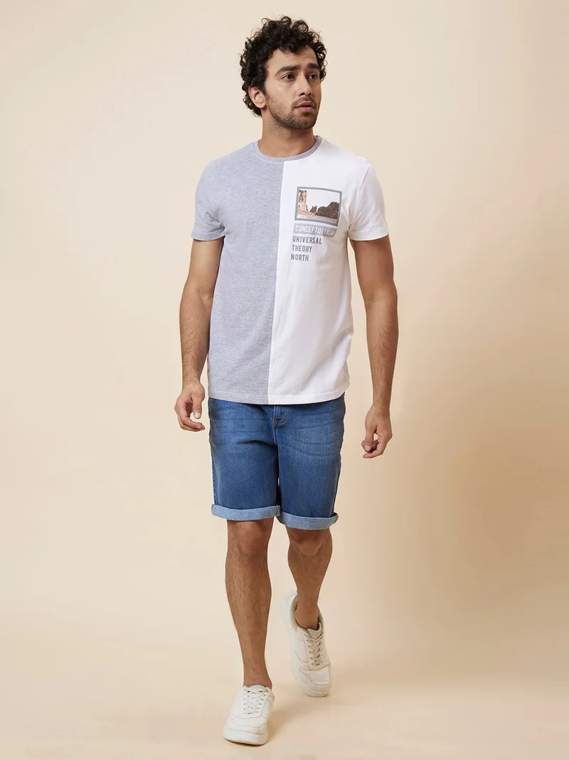 globus Globus Men Grey Melange Printed Cotton T-Shirt