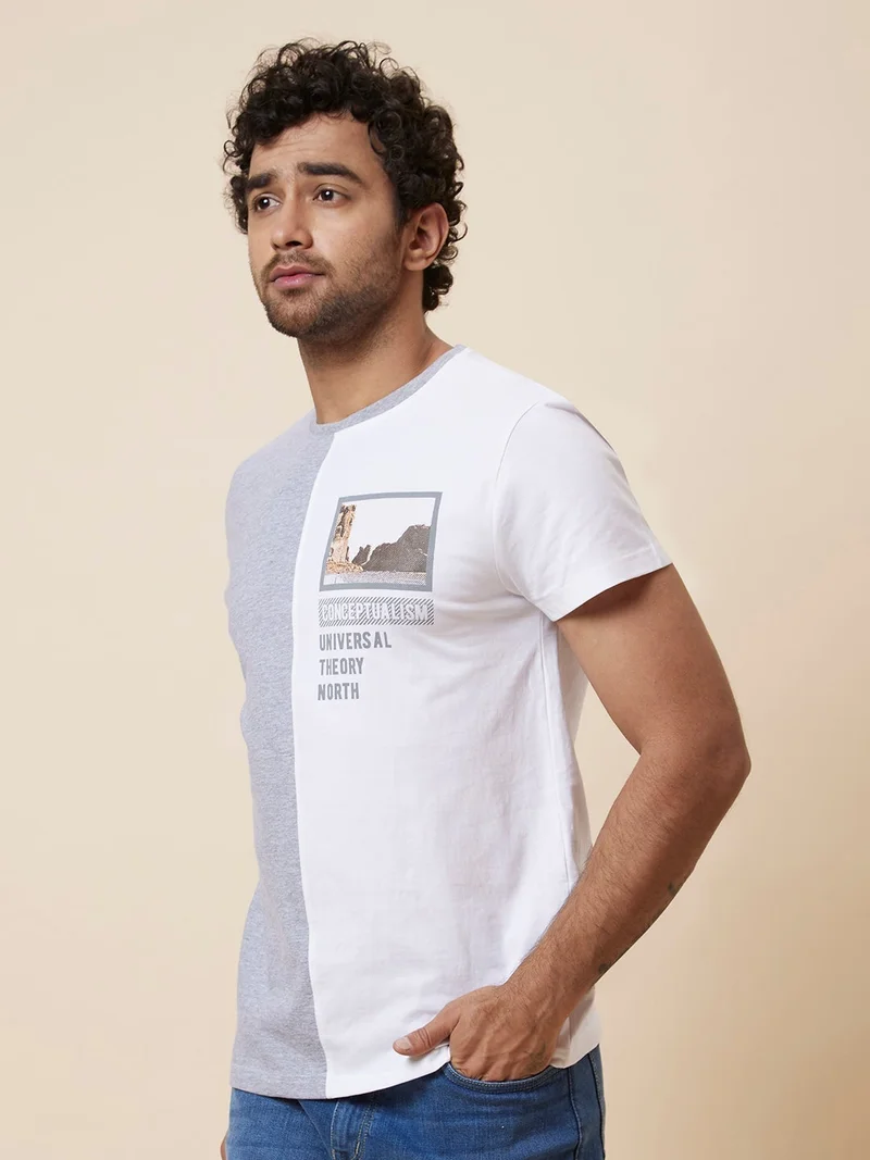 globus Globus Men Grey Melange Printed Cotton T-Shirt