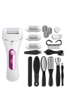 Generic Foot File Electric for Hard Skin USB Rechargeable Digital Display Waterproof Scrub Callus Remover with 3 Pumice Stone Rollers 10 in 1 Scraper Set Care Tool Washing and Grinding Pedicure to Remove Calluses and Dead Dry Cracked Heel Skin (Rose Pink)  - Image 1