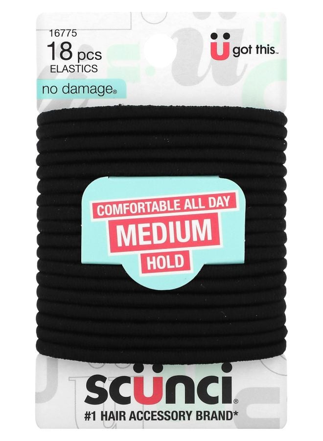 No Damage Elastics Comfortable All Day Medium Hold Black 18 Pieces