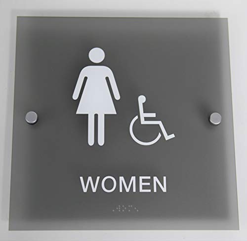Custom Product Solutions Designer ADA Men Women Restroom Sign Set with Braille and Stand Off Mounts, 9" Square Smoke Grey - Image 3