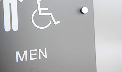 Custom Product Solutions Designer ADA Men Women Restroom Sign Set with Braille and Stand Off Mounts, 9" Square Smoke Grey - Image 4