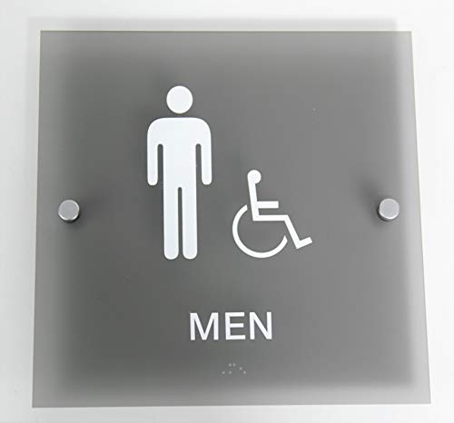 Custom Product Solutions Designer ADA Men Women Restroom Sign Set with Braille and Stand Off Mounts, 9" Square Smoke Grey - Image 2