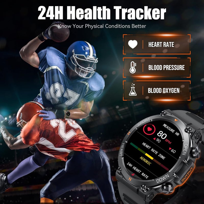 EIGIIS Military Smart Watches for Men Make Call 1.39" HD Big Screen Fitness Tracker Rugged Tactical Smartwatch Compatible with iPhone Samsung Android Phones Heart Rate Sleep Monitor Sports Watch (Black) - Image 4