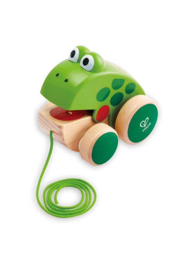 عام لعبة ضفدع ساحبة للأطفال الصغار | لعبة حيوان خشبية للدفع والسحب مع فم متحرك | لعبة تعليمية تفاعلية للمشي والمهارات الحركية | ألوان زاهية، تصميم متين، مناسبة لعمر 12+ شهرًا - Image 1