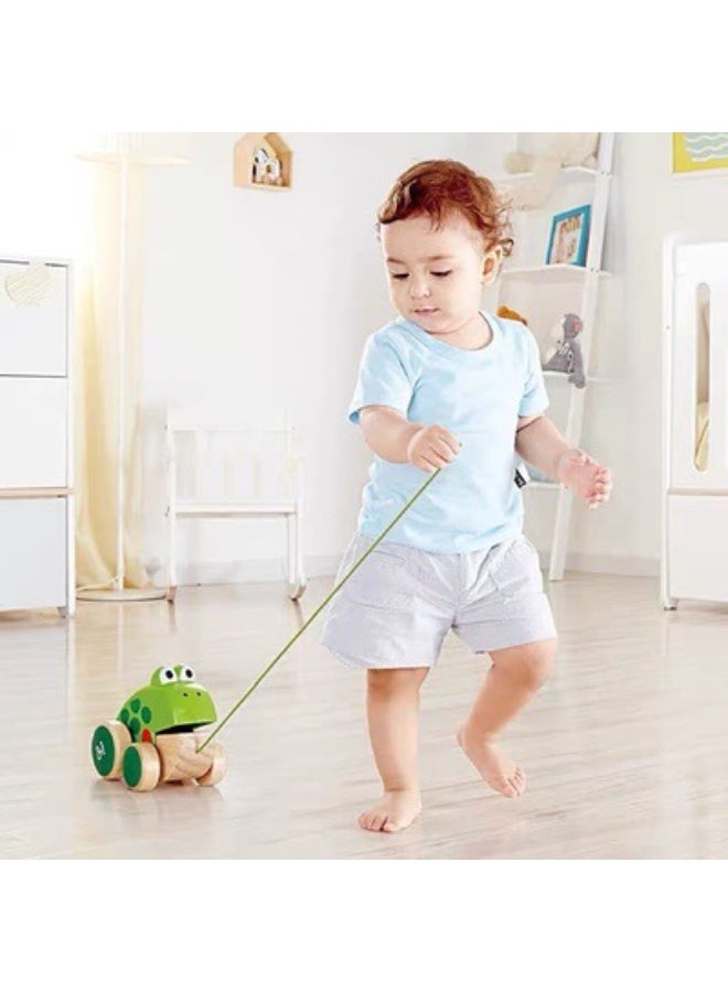 عام لعبة ضفدع ساحبة للأطفال الصغار | لعبة حيوان خشبية للدفع والسحب مع فم متحرك | لعبة تعليمية تفاعلية للمشي والمهارات الحركية | ألوان زاهية، تصميم متين، مناسبة لعمر 12+ شهرًا - Image 2