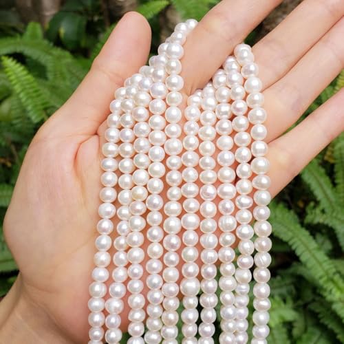 Adabele 14 Inch Real Natural AA Grade High Luster Potato Round White Freshwater Cultured Pearl Loose Beads 6-7mm for Jewelry Making fp1-67 - Image 2