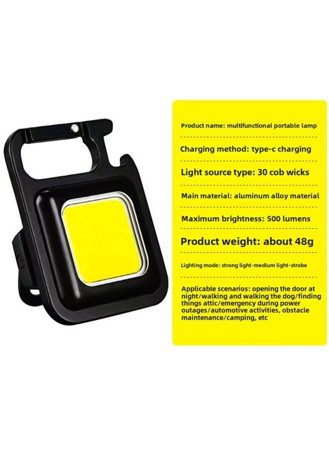 Key Chain Light Mini Ultra-small Portable Aluminum Alloy Magnetic Suction Emergency Light Type-c Charging Cob Work Light-Color:Three-speed Mode Color Box 500 MA [aluminum Alloy Material]]