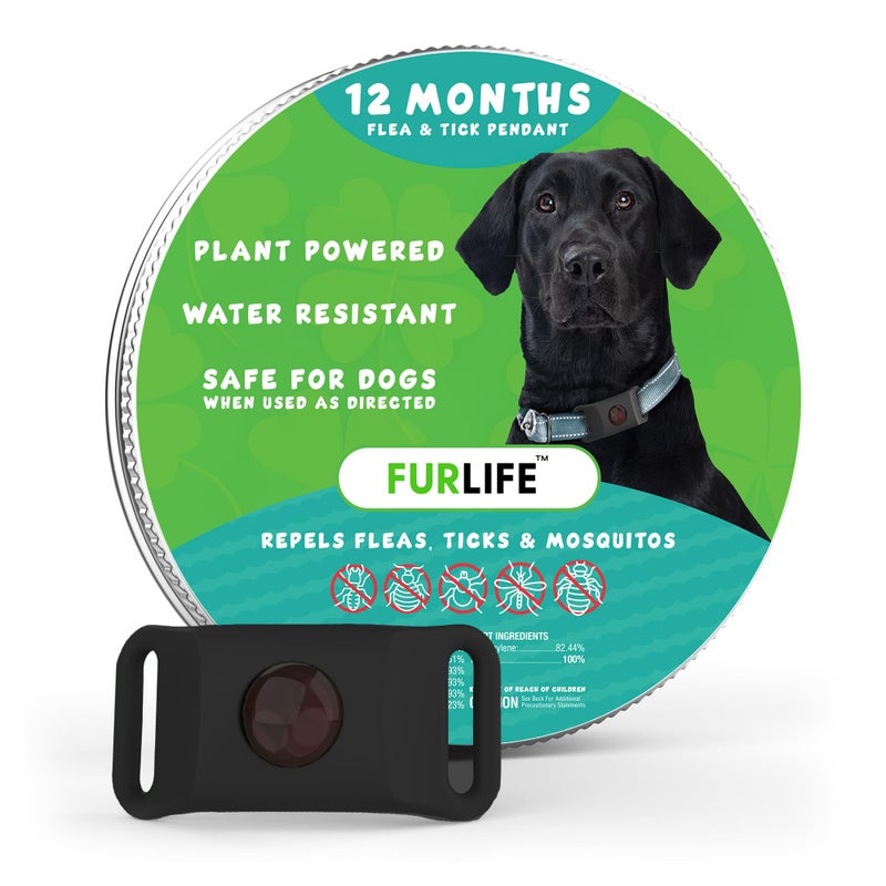 FurLife Black Dog Tag, Flea and Tick Prevention for Dogs - Waterproof Pendant for Collar, Safe for All Breeds - Image 1