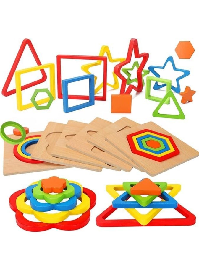 Soofam Toddler Puzzles Wooden Toys Montessori Shape Sorting Puzzle Sensory Toys Toddlers Activities Preschool Learning Early Educational Travel Autistic Montessori Toys  - Image 1