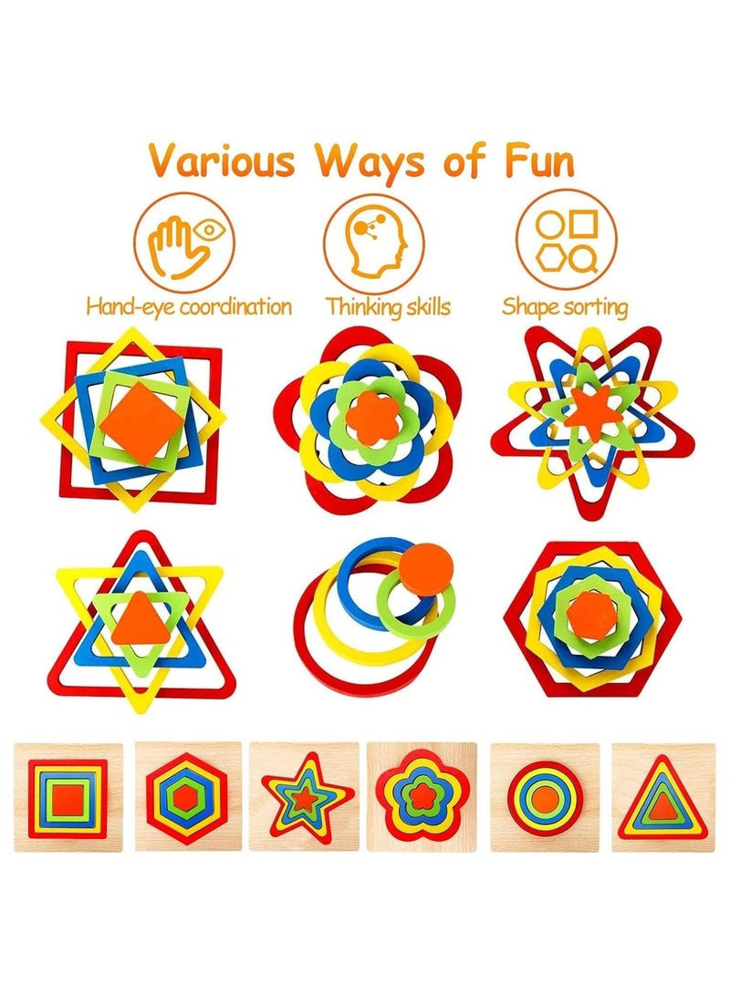 Soofam Toddler Puzzles Wooden Toys Montessori Shape Sorting Puzzle Sensory Toys Toddlers Activities Preschool Learning Early Educational Travel Autistic Montessori Toys  - Image 2