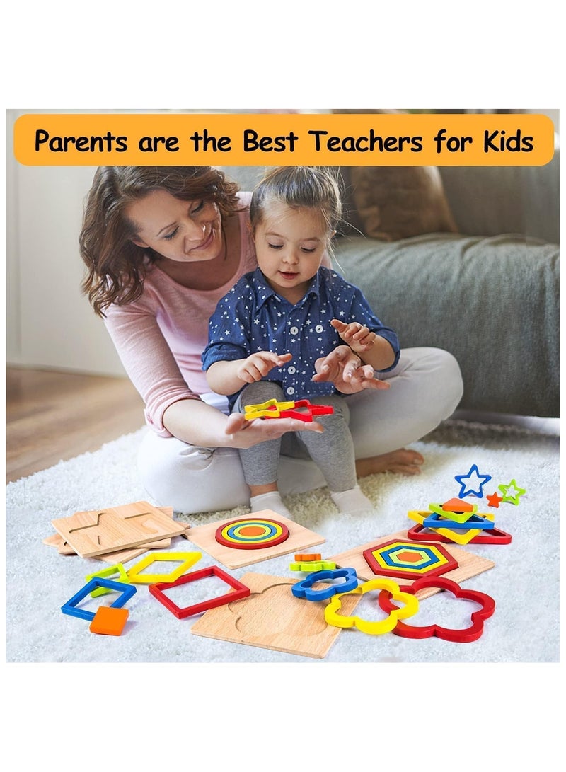 Soofam Toddler Puzzles Wooden Toys Montessori Shape Sorting Puzzle Sensory Toys Toddlers Activities Preschool Learning Early Educational Travel Autistic Montessori Toys  - Image 5