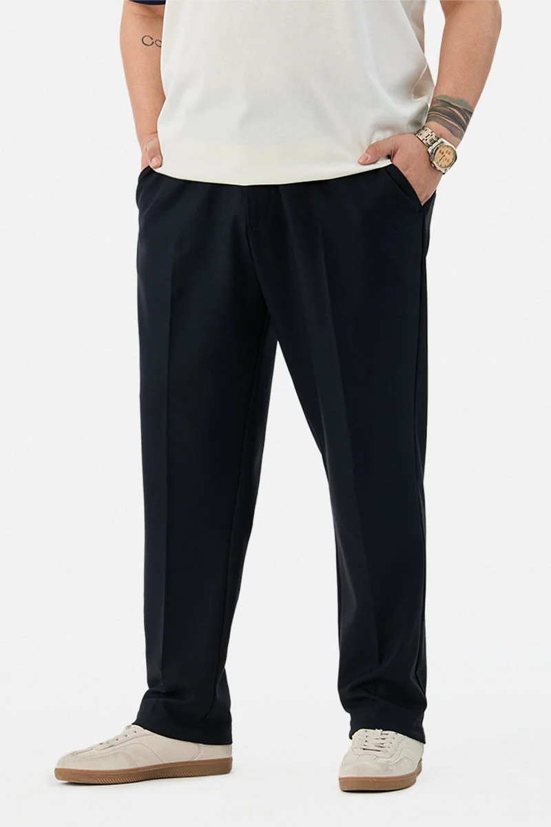 سنيتش Black Solid Regular Fit Formal Plus Size Trousers