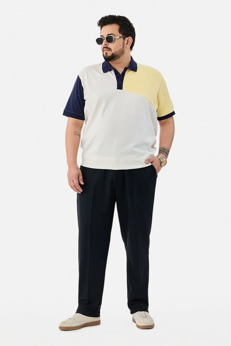 سنيتش Black Solid Regular Fit Formal Plus Size Trousers