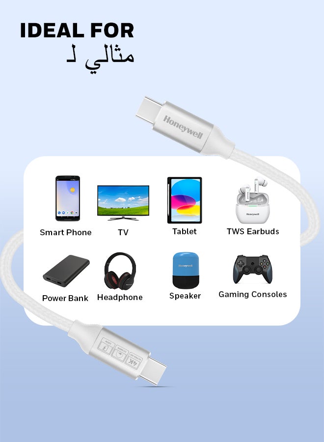 هوني ويل كابل USB 3.1 من نوع C إلى نوع C، 4 أقدام (1.2 متر)، أقصى خرج 5 أمبير 100 واط، QC 3.0، شحن سريع، متوافق مع أجهزة آبل، الهواتف الذكية، أجهزة الكمبيوتر المحمولة، بنوك الطاقة، الأجهزة اللوحية، سماعات الرأس، مكبرات الصوت - - Image 3