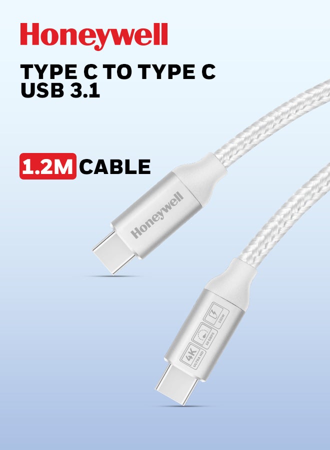هوني ويل كابل USB 3.1 من نوع C إلى نوع C، 4 أقدام (1.2 متر)، أقصى خرج 5 أمبير 100 واط، QC 3.0، شحن سريع، متوافق مع أجهزة آبل، الهواتف الذكية، أجهزة الكمبيوتر المحمولة، بنوك الطاقة، الأجهزة اللوحية، سماعات الرأس، مكبرات الصوت - - Image 1