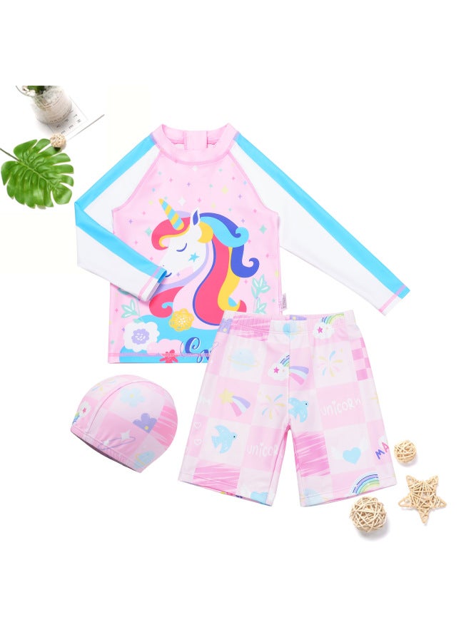 Children's Swimsuit Girl Baby Split Sunscreen Shorts Long-sleeved Quick-drying Cute Unicorn Swimsuit For Small And Medium-sized Kidsren