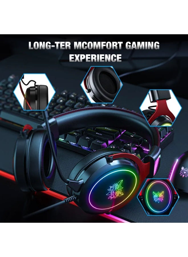 أونيكوما سماعة رأس للألعاب Bass RGB سلكية مع ميكروفون قابل للفصل، سماعة رأس ستيريو للألعاب للكمبيوتر الشخصي، PS4، Xbox - خفيفة الوزن للاستخدام اليومي - Image 5